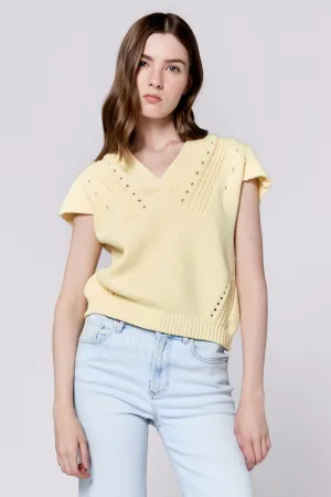 UNA V NECK SLEEVELESS RELAXED FIT SWEATER PALE BANANA
