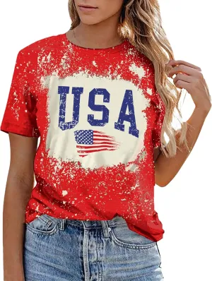USA Flag Tee Shirt Women 4th of July Gift T Shirt Casual Short Sleeve American Proud T-Shirt Tops