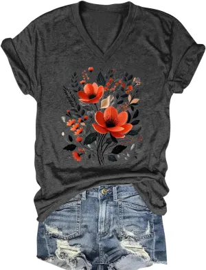 V Neck T Shirts for Women Faith Flower Graphic Tees Womens Tops Plant Flowers Shirts for Women Vintage Clothes for Women