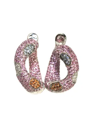 Valente 18KWG Multi Color Sapphire Curved Hoop Earrings