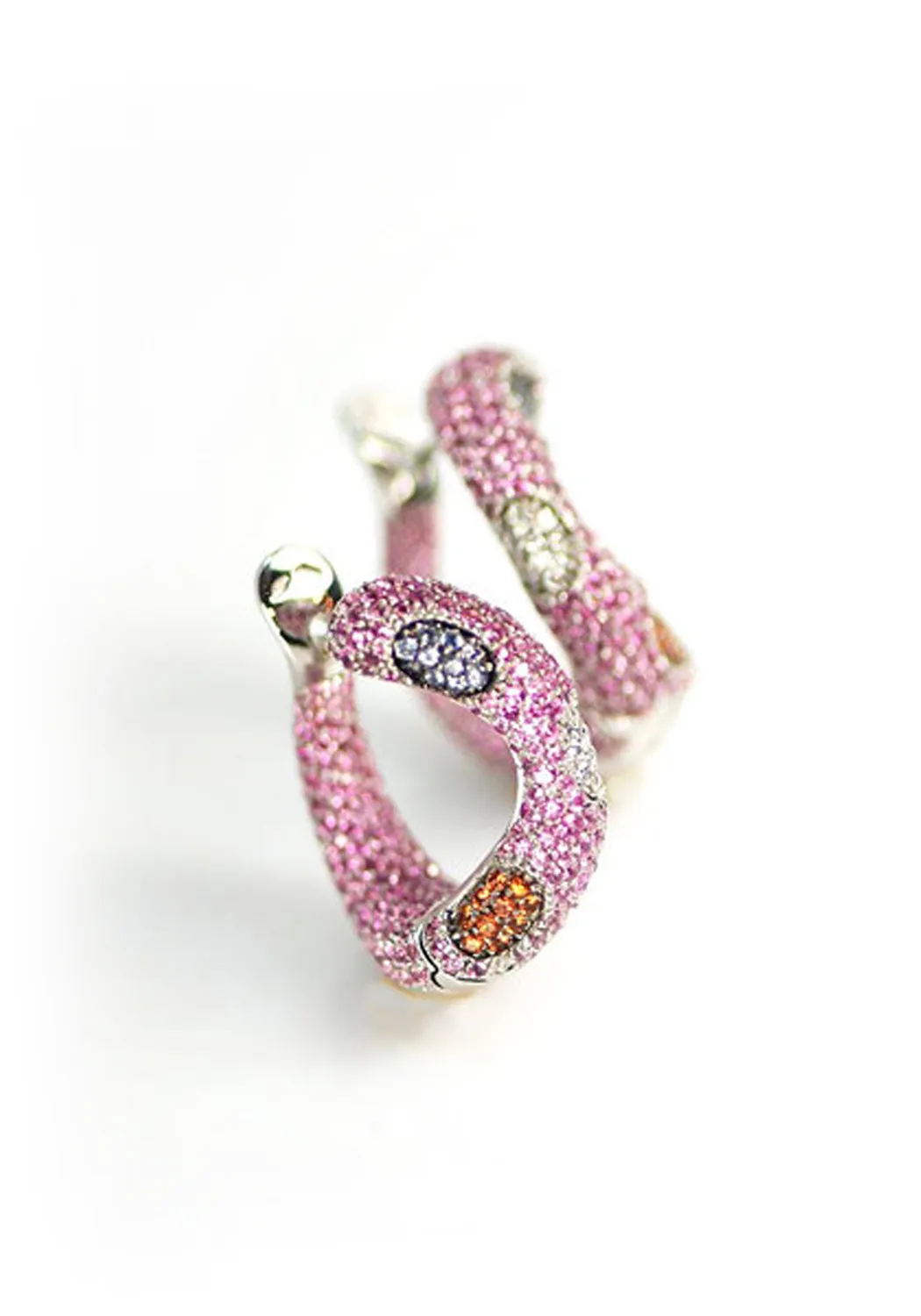 Valente 18KWG Multi Color Sapphire Curved Hoop Earrings