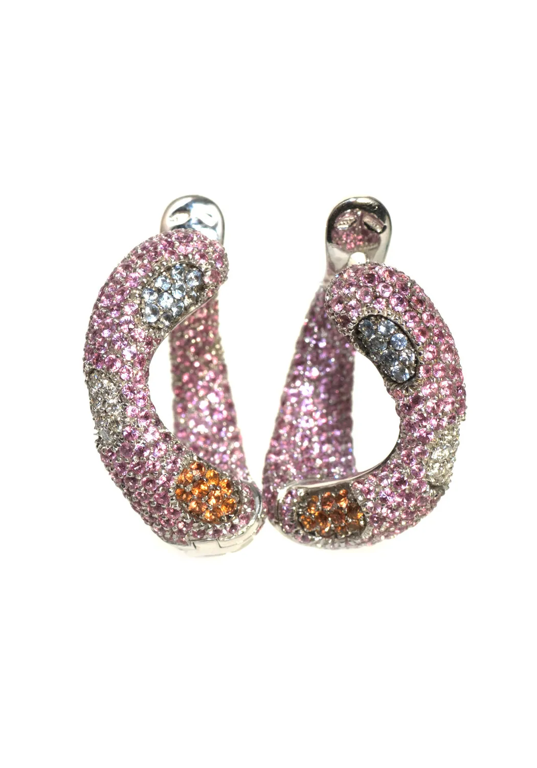 Valente 18KWG Multi Color Sapphire Curved Hoop Earrings