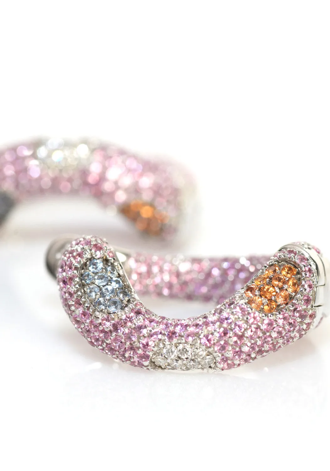 Valente 18KWG Multi Color Sapphire Curved Hoop Earrings