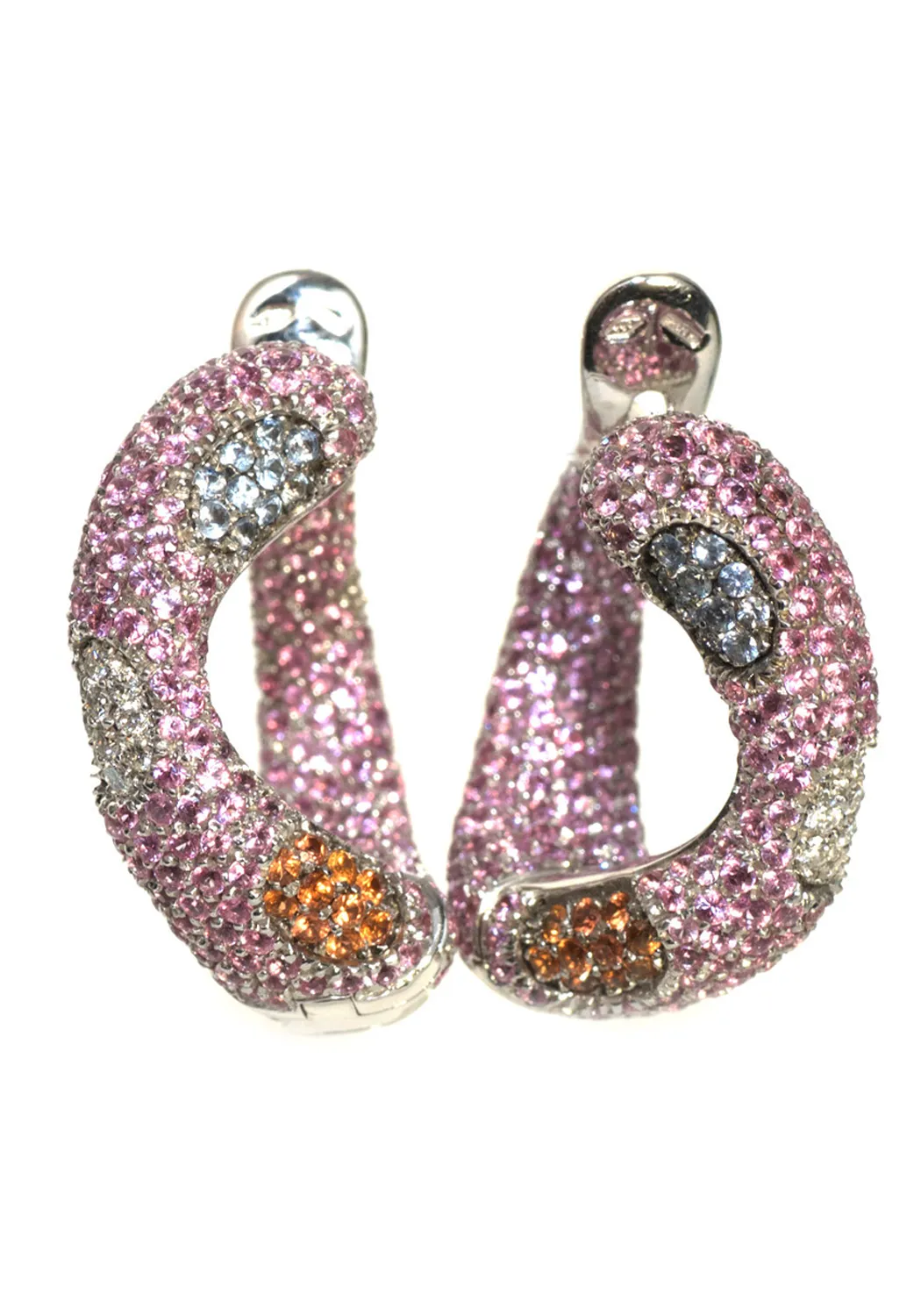 Valente 18KWG Multi Color Sapphire Curved Hoop Earrings