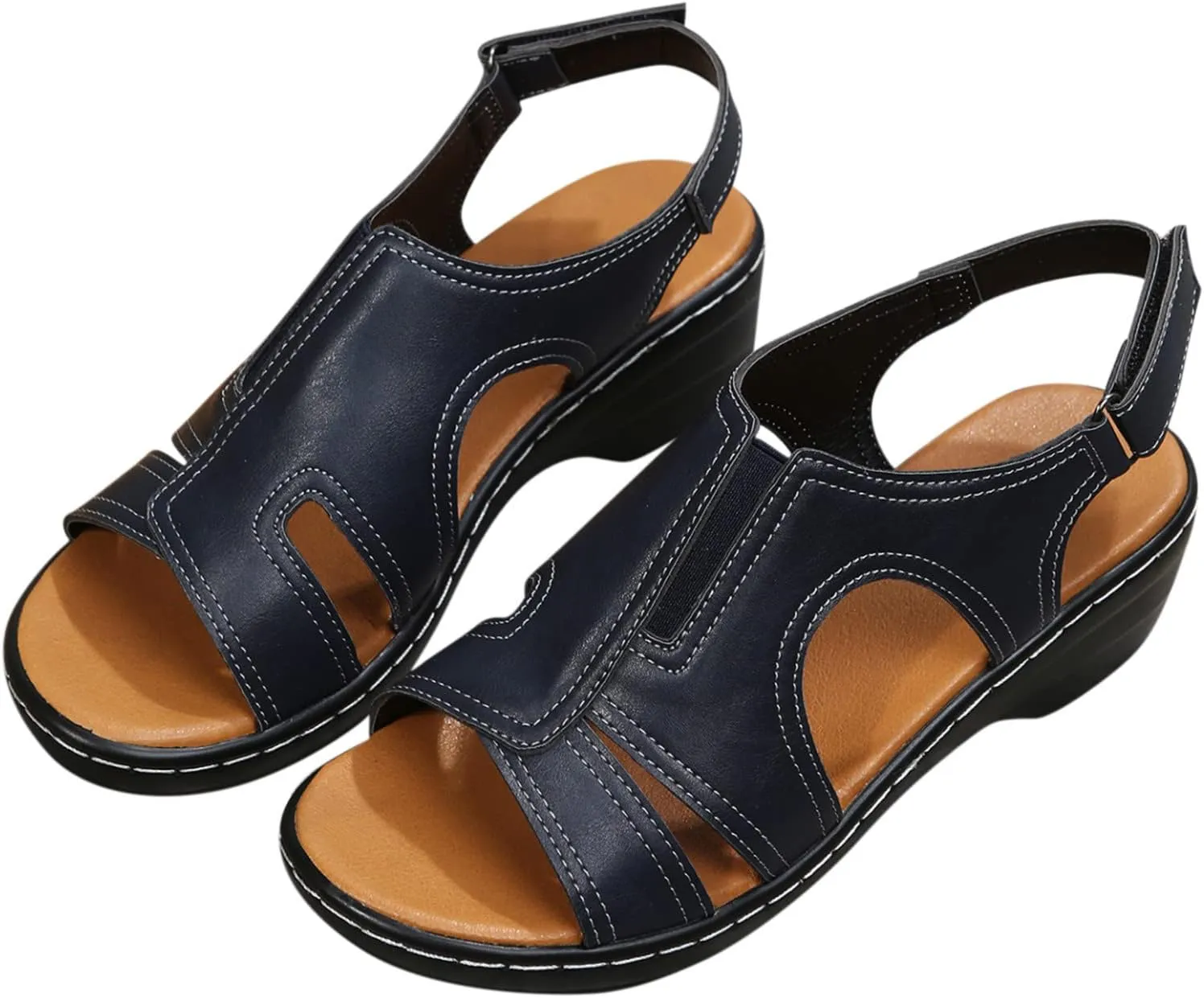Vifucz Fashion Slippers Women's Fish Mouth Casual Slope Heel Sandals Ankle Strap Beach Sandals Slip On Cutout Wedge Sandals