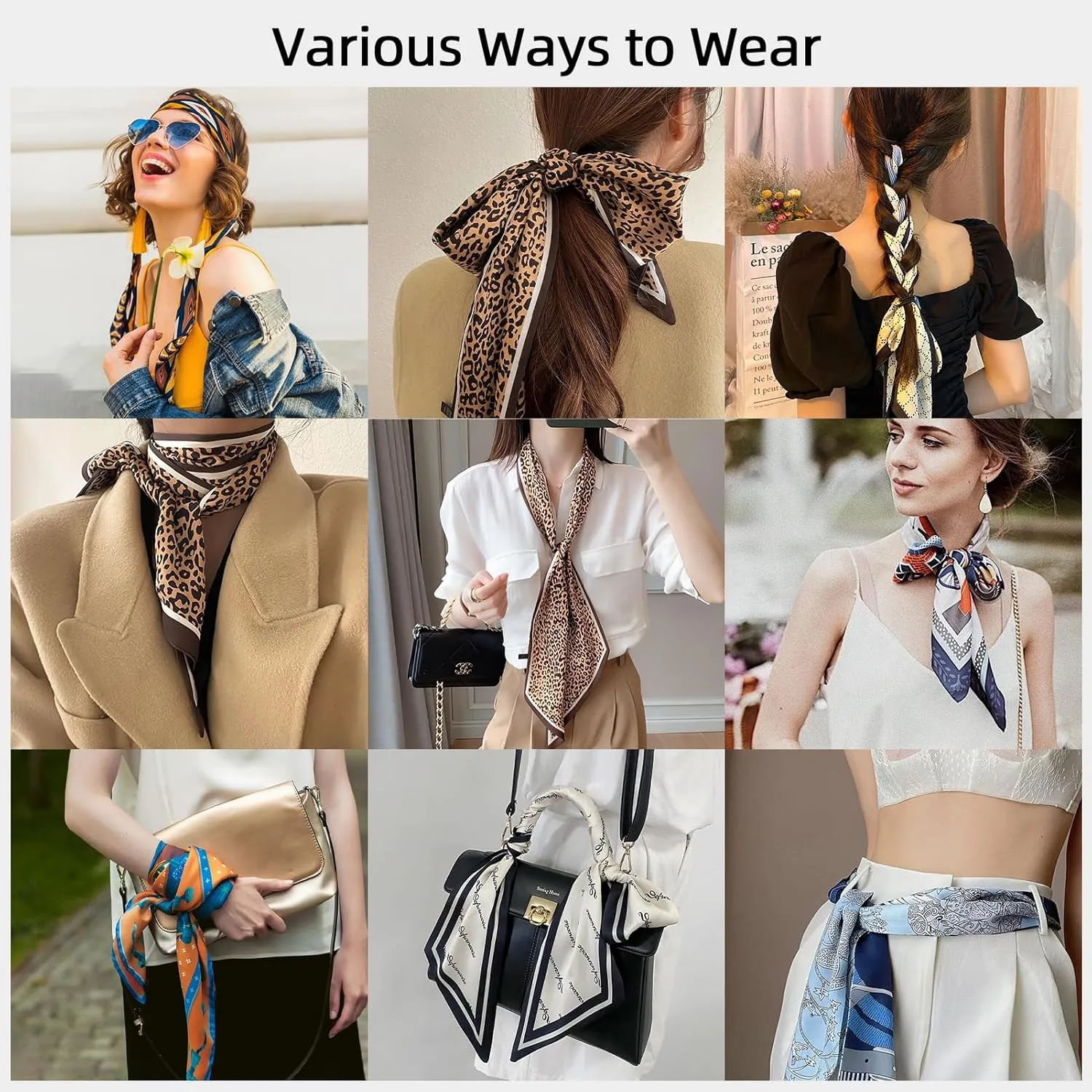 vimate Hair Scarf for Women Fashion Satin Silky Feeling Neck Scarf Bag Purse Scarf for Handbag Handle Etc