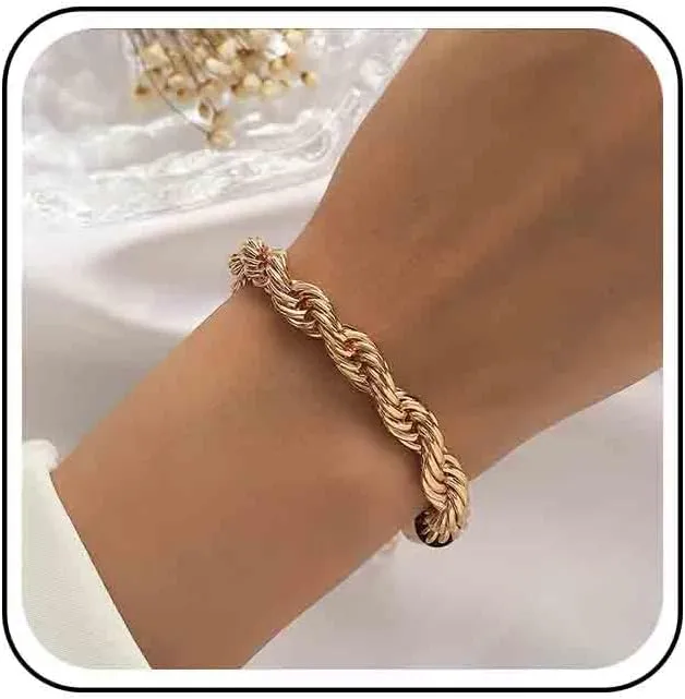Vintage Braided Rope Chain Bracelet Chunky Twist Rope Bracelet Gold Rope Bracelet Punk Thick Twisted Rope Bracelet Jewelry for Women