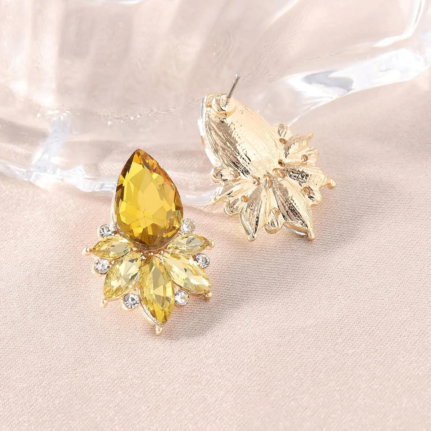 Vintage Rhinestone Earrings Fancy Crystal Cluster Drop Earrings Art Deco Earrings for Women