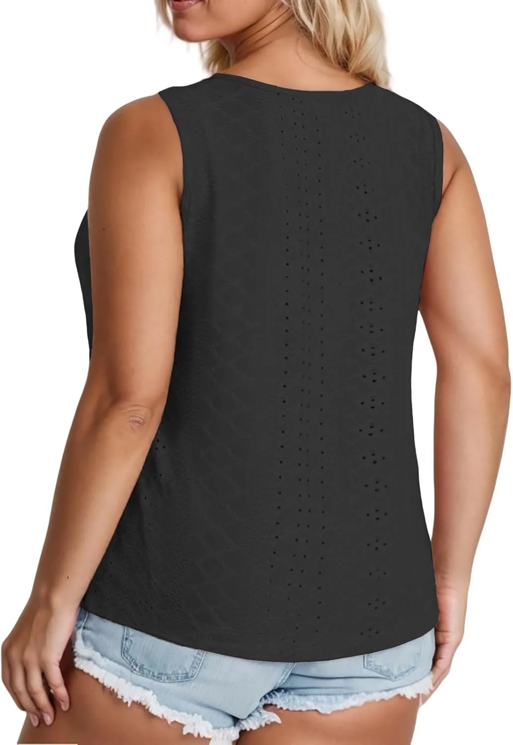 VISLILY Plus-Size-Tank-Tops for Women Summer Trendy Keyhole Neck Shirts Cute Eyelet Tunics Casual Sleeveless Blouse XL-5XL