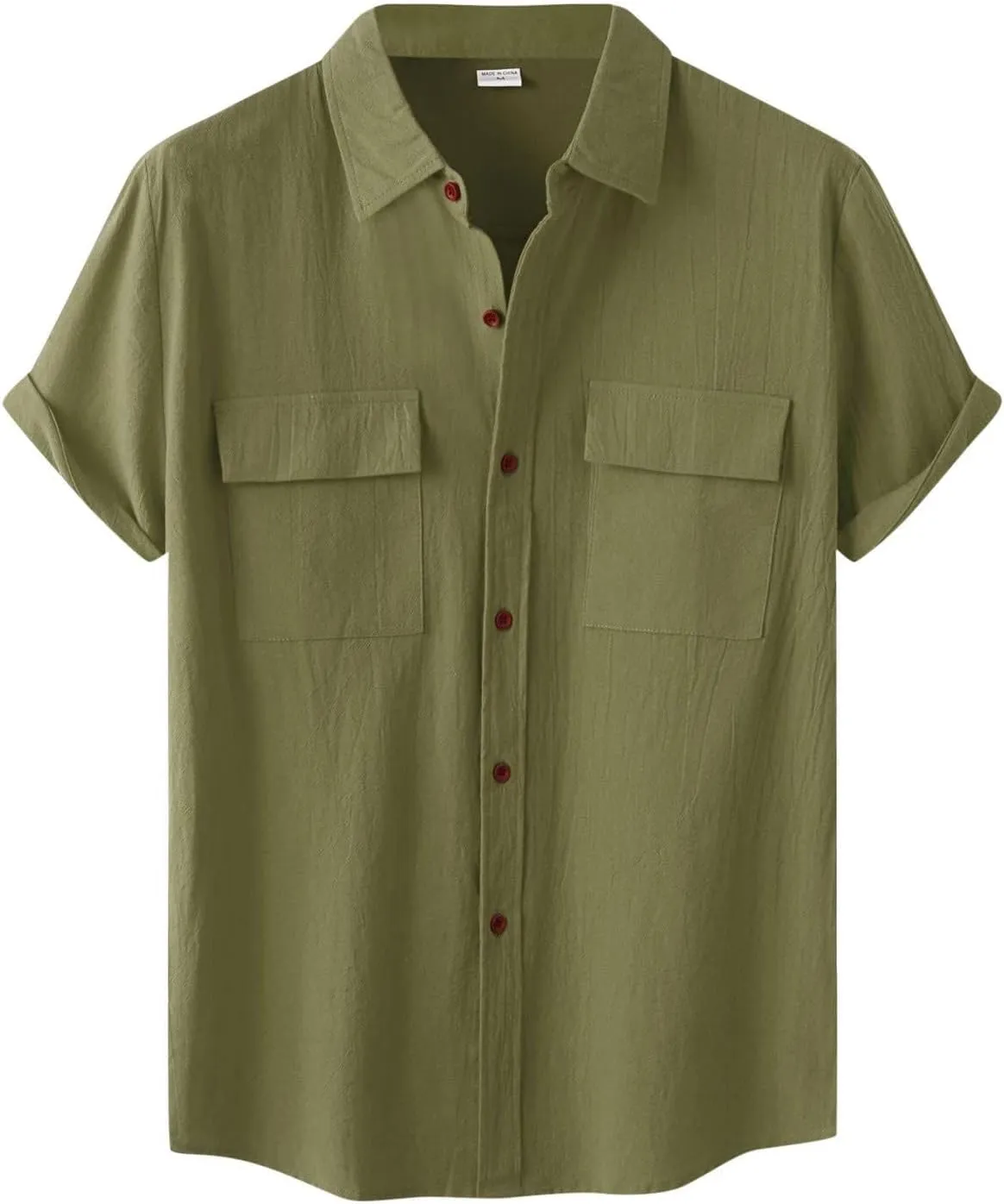 Wankang Mens Casual Button-Down Shirts Short Sleeve Linen Collared Pockets T-Shirts Summer Beach Hawaiian T Shirt for Men