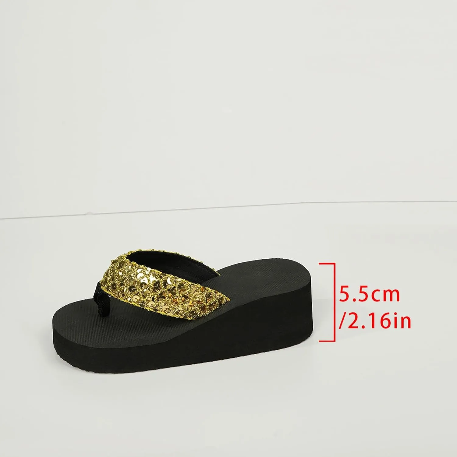 Wedge Sandals for Women Comfortable Wide V Strap Flip Flops Sequin Summer Thong Thick Sole Clip Toe Platform Sandals