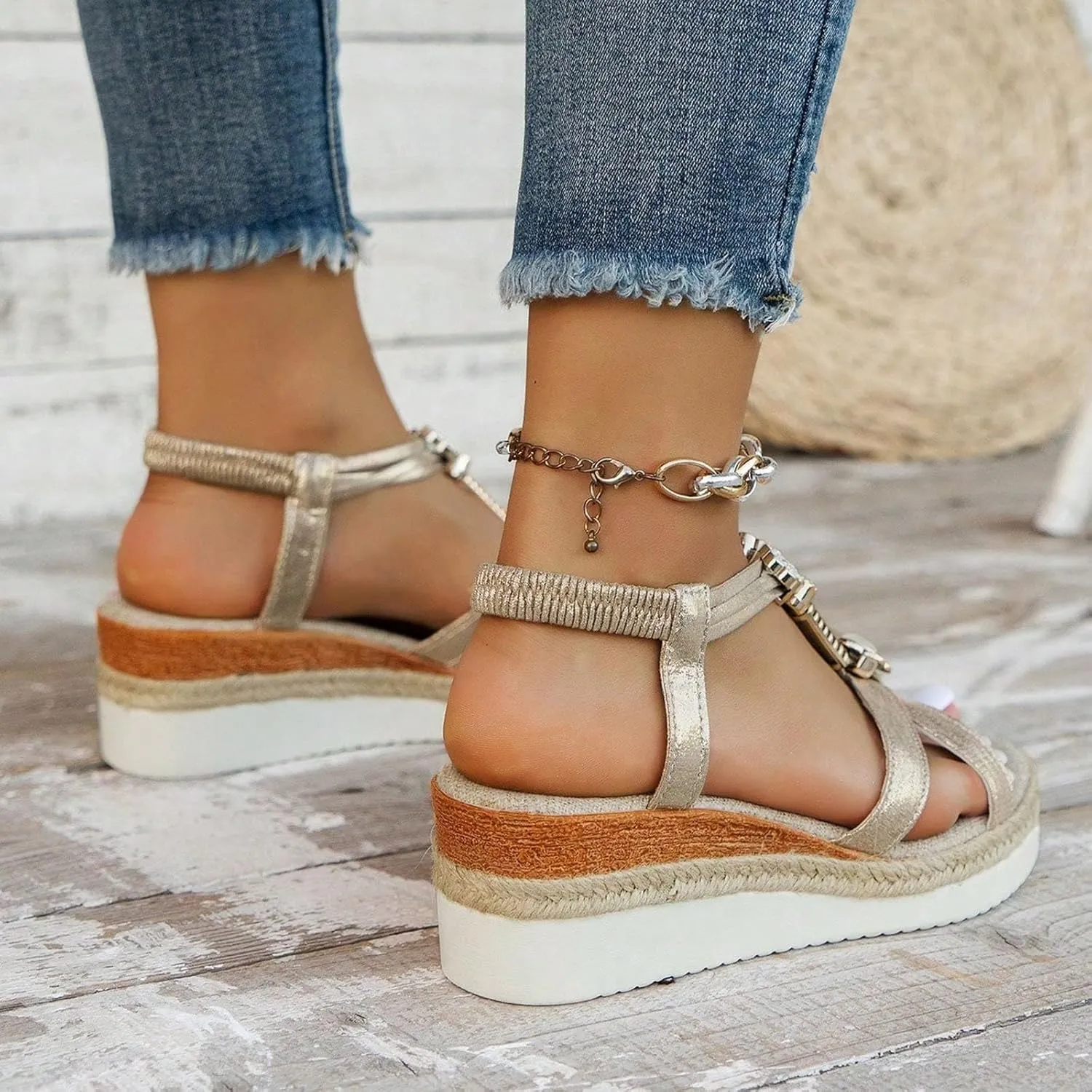Wedge Sandals Women Espadrille Braided Platform Sandals for Women Dressy Summer Fashion Bohemian Slip On Wedge Shoes