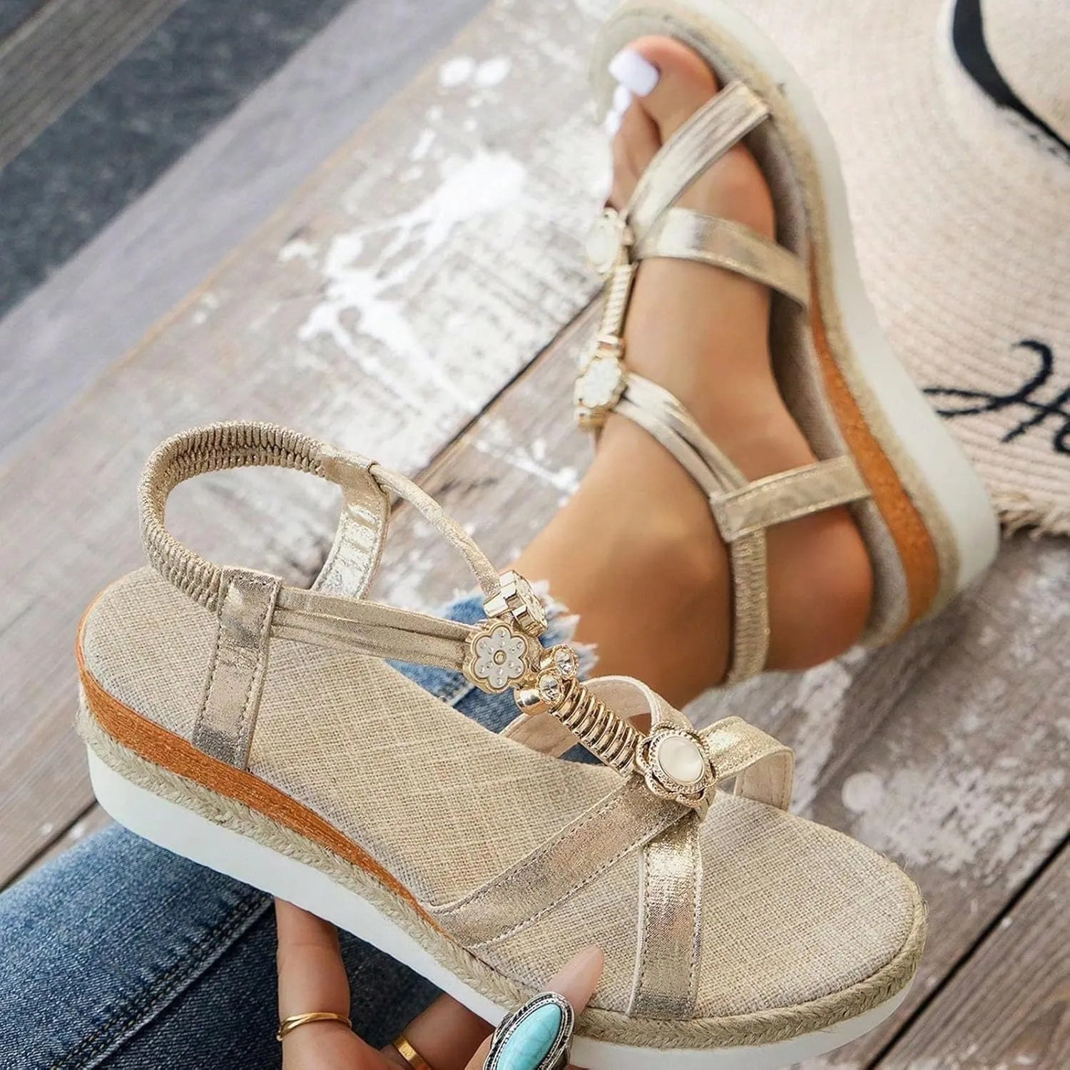 Wedge Sandals Women Espadrille Braided Platform Sandals for Women Dressy Summer Fashion Bohemian Slip On Wedge Shoes