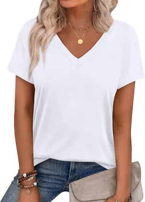 WEESO Womens T Shirts Short Sleeve Summer Tops Cute V Neck Casual Blouses