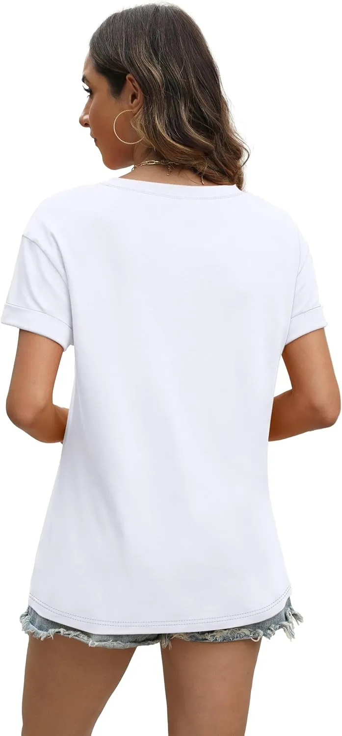 WEESO Womens T Shirts Short Sleeve Summer Tops Cute V Neck Casual Blouses