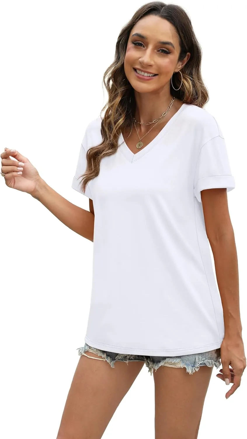 WEESO Womens T Shirts Short Sleeve Summer Tops Cute V Neck Casual Blouses