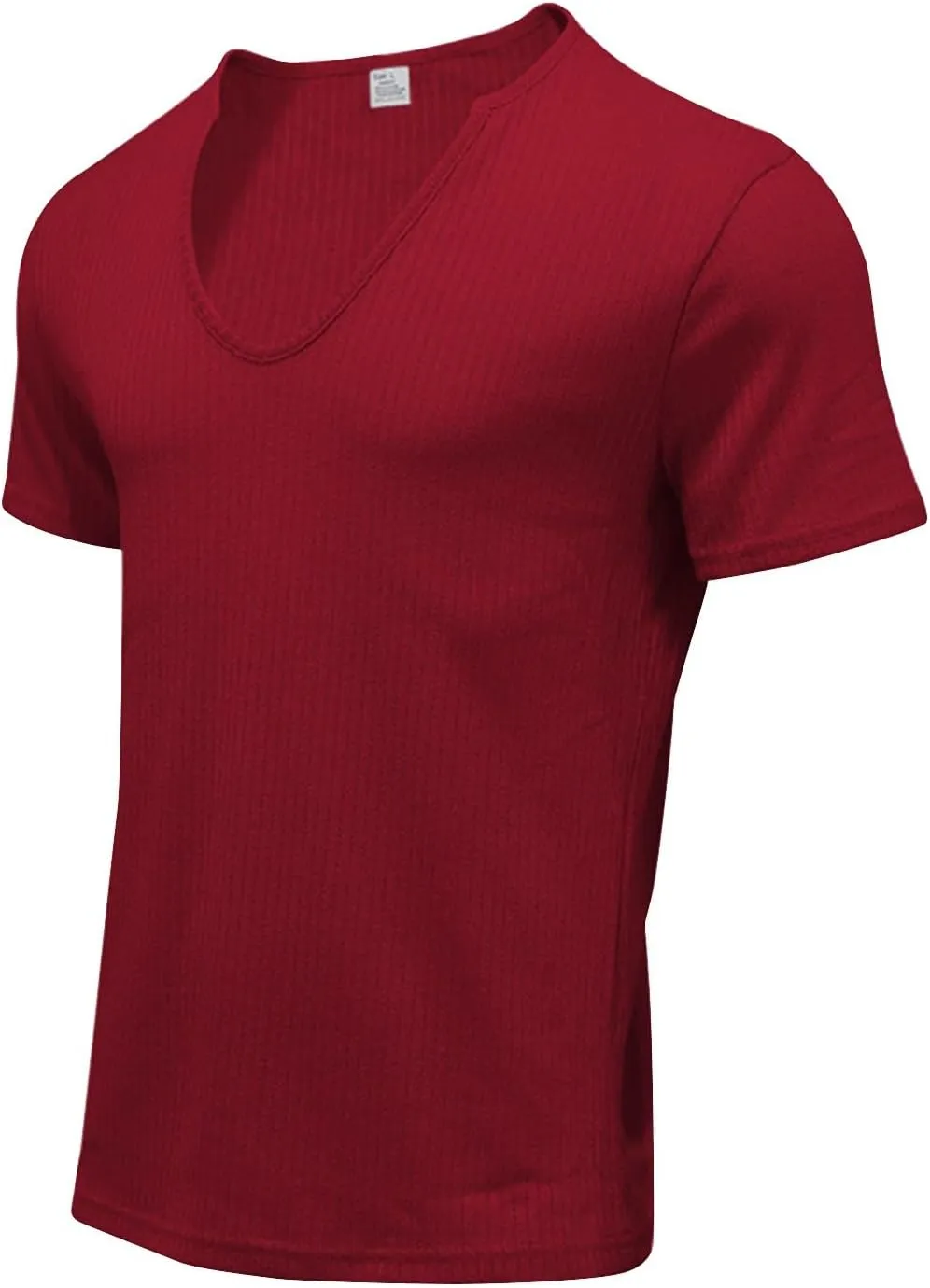 WENKOMG1 Mens Deep V Neck Shirt Ribbed Casual Short Sleeve Stretchy Shirt Invisible T-Shirt Low Cut Muscle Tees