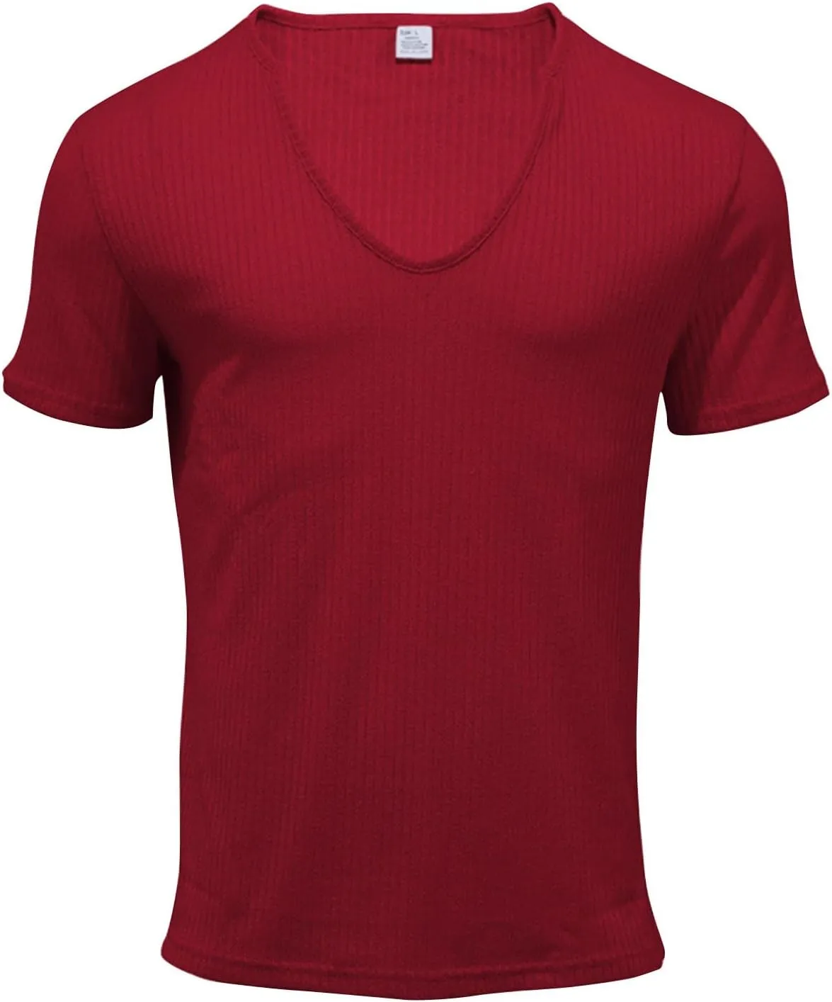 WENKOMG1 Mens Deep V Neck Shirt Ribbed Casual Short Sleeve Stretchy Shirt Invisible T-Shirt Low Cut Muscle Tees