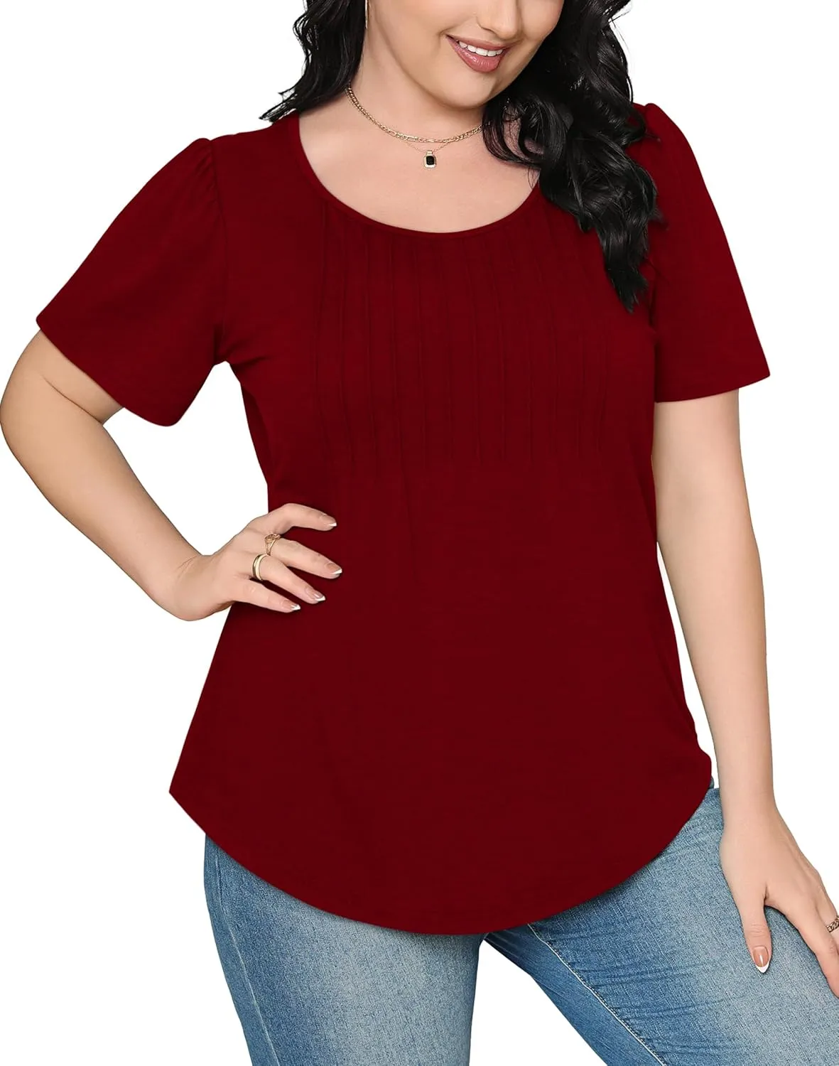 WIHOLL Short Sleeve Shirts for Women Summer Dressy Casual Tops Pleated Front