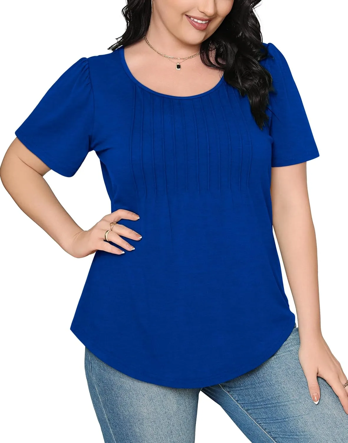 WIHOLL Short Sleeve Shirts for Women Summer Dressy Casual Tops Pleated Front