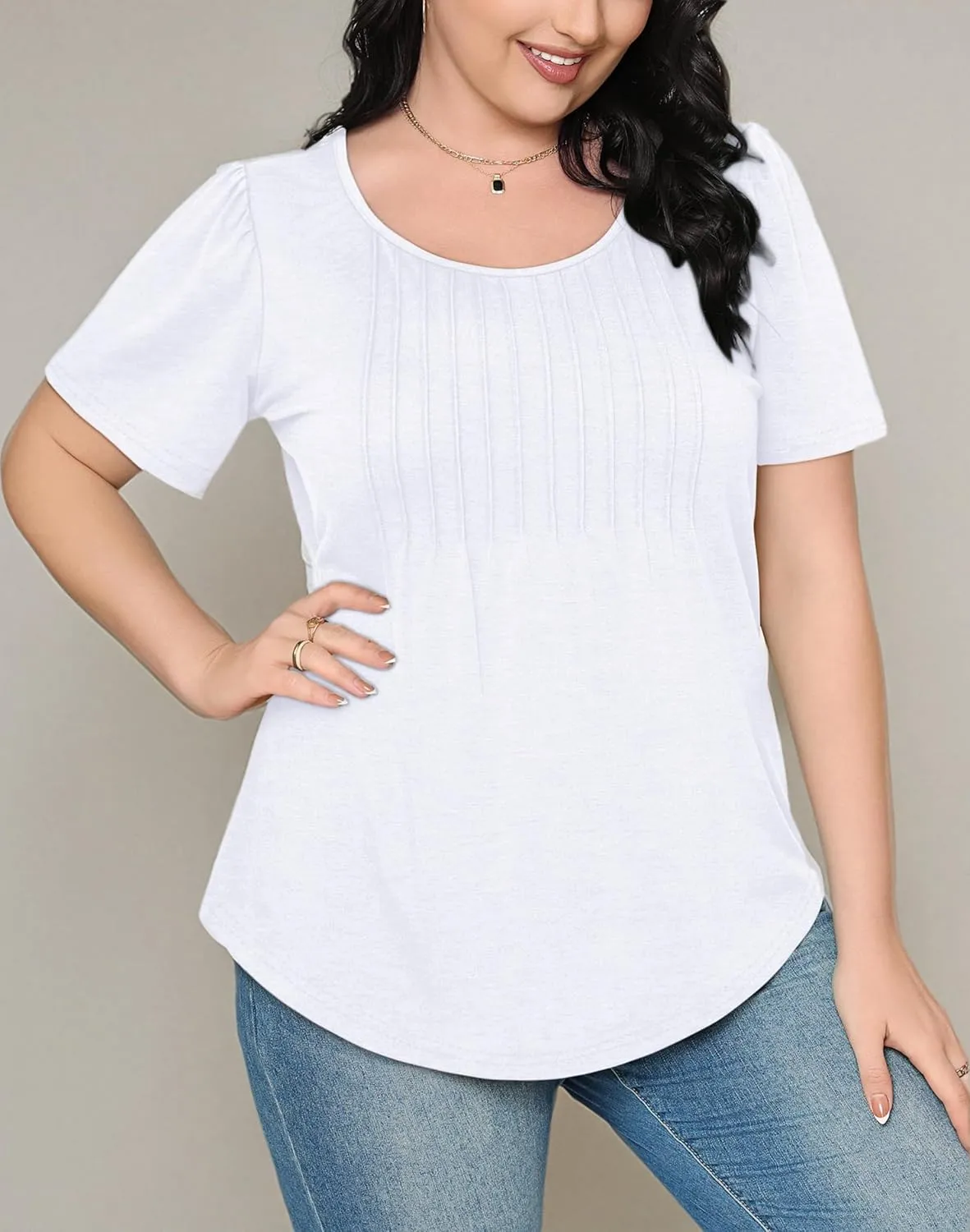 WIHOLL Short Sleeve Shirts for Women Summer Dressy Casual Tops Pleated Front