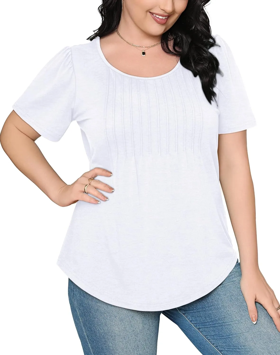 WIHOLL Short Sleeve Shirts for Women Summer Dressy Casual Tops Pleated Front