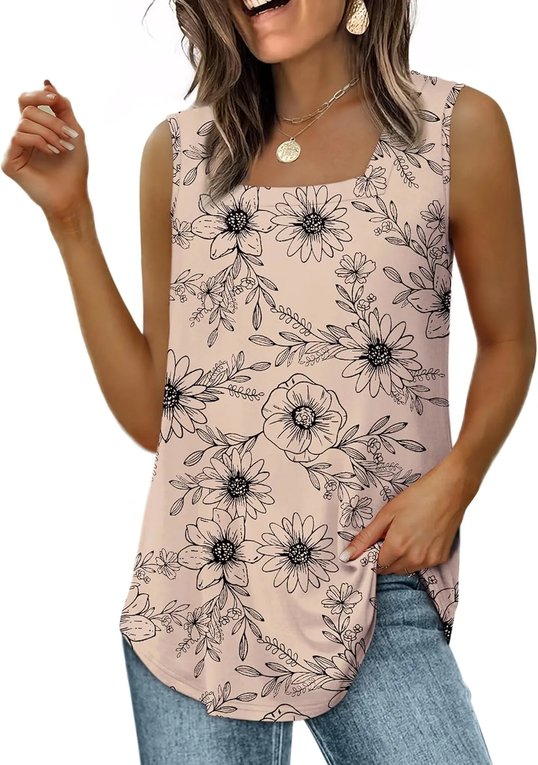 WIHOLL Tank Tops for Women Summer Outfits 2025 Square Neck Casual Shirts Blouses