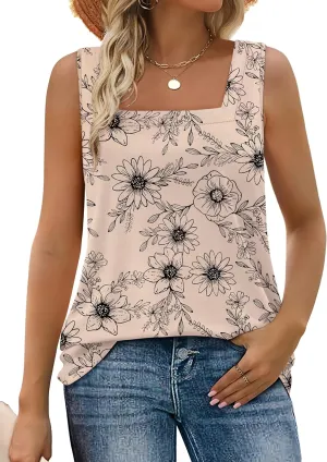 WIHOLL Tank Tops for Women Summer Outfits 2025 Square Neck Casual Shirts Blouses