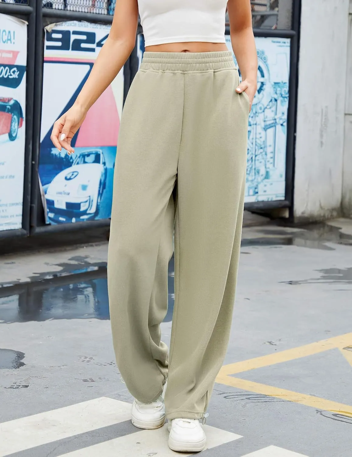 Women Baggy Sweatpants Casual Wide Leg Drawstring Athletic Fit Joggers Lounge Pants Trousers with Pockets 2024