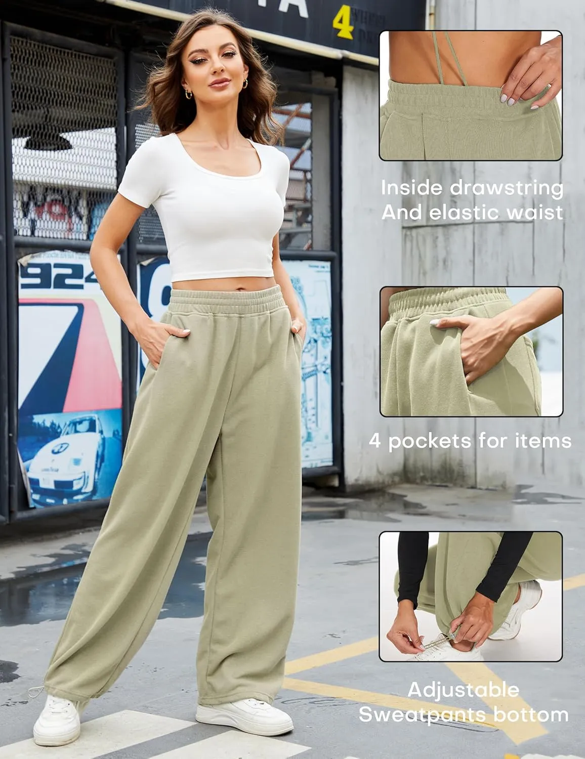 Women Baggy Sweatpants Casual Wide Leg Drawstring Athletic Fit Joggers Lounge Pants Trousers with Pockets 2024