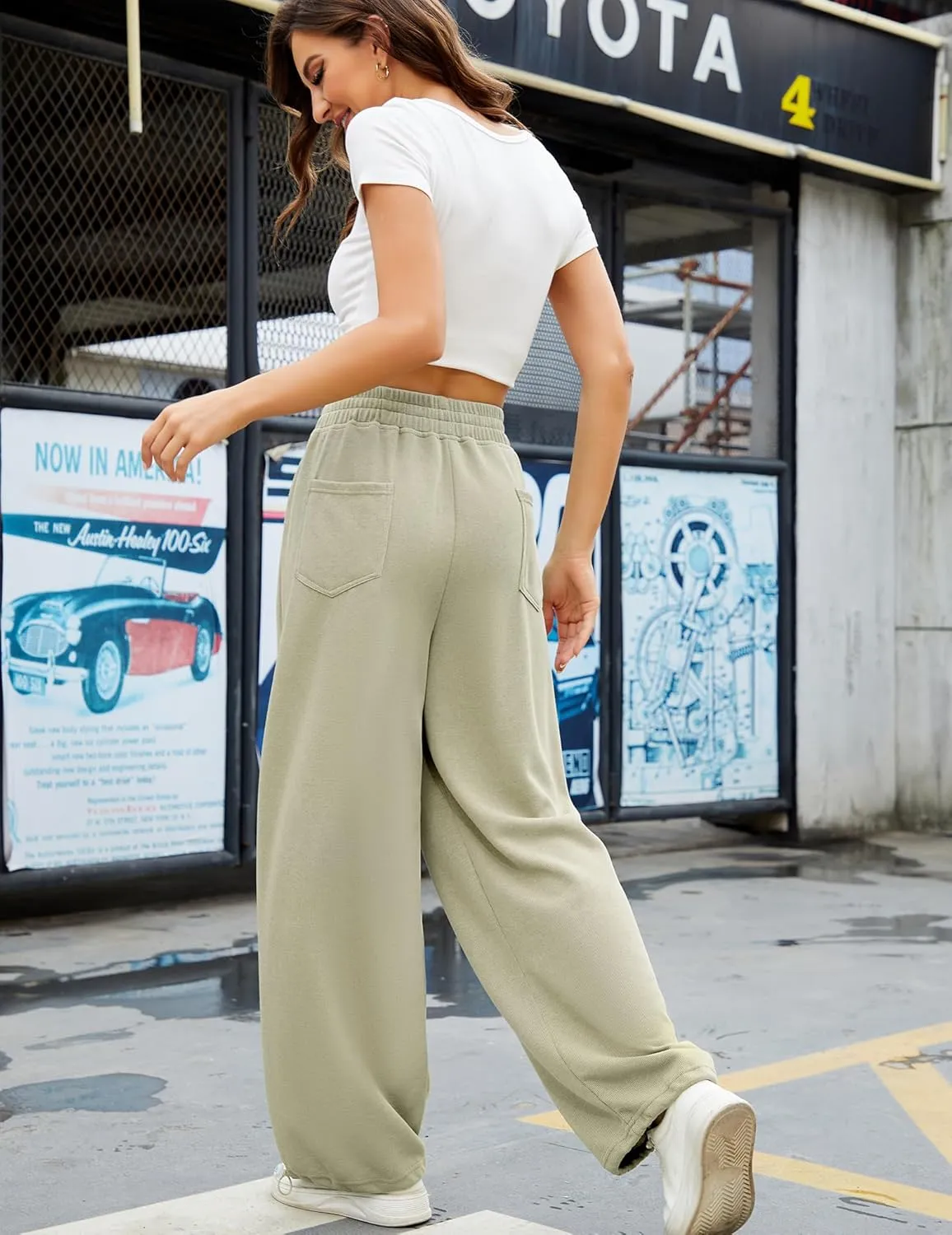 Women Baggy Sweatpants Casual Wide Leg Drawstring Athletic Fit Joggers Lounge Pants Trousers with Pockets 2024