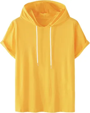 Women Casual Athletic Tops Summer Short Sleeve Hoodie Sweatshirts Spring Drawstring Hooded Pullover Sports Tops