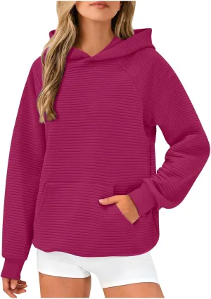 Women Hoodies Casual Hooded Oversized Sweatshirts with Large Pocket Raglan Long Sleeve Loose Solid Pullover Tops