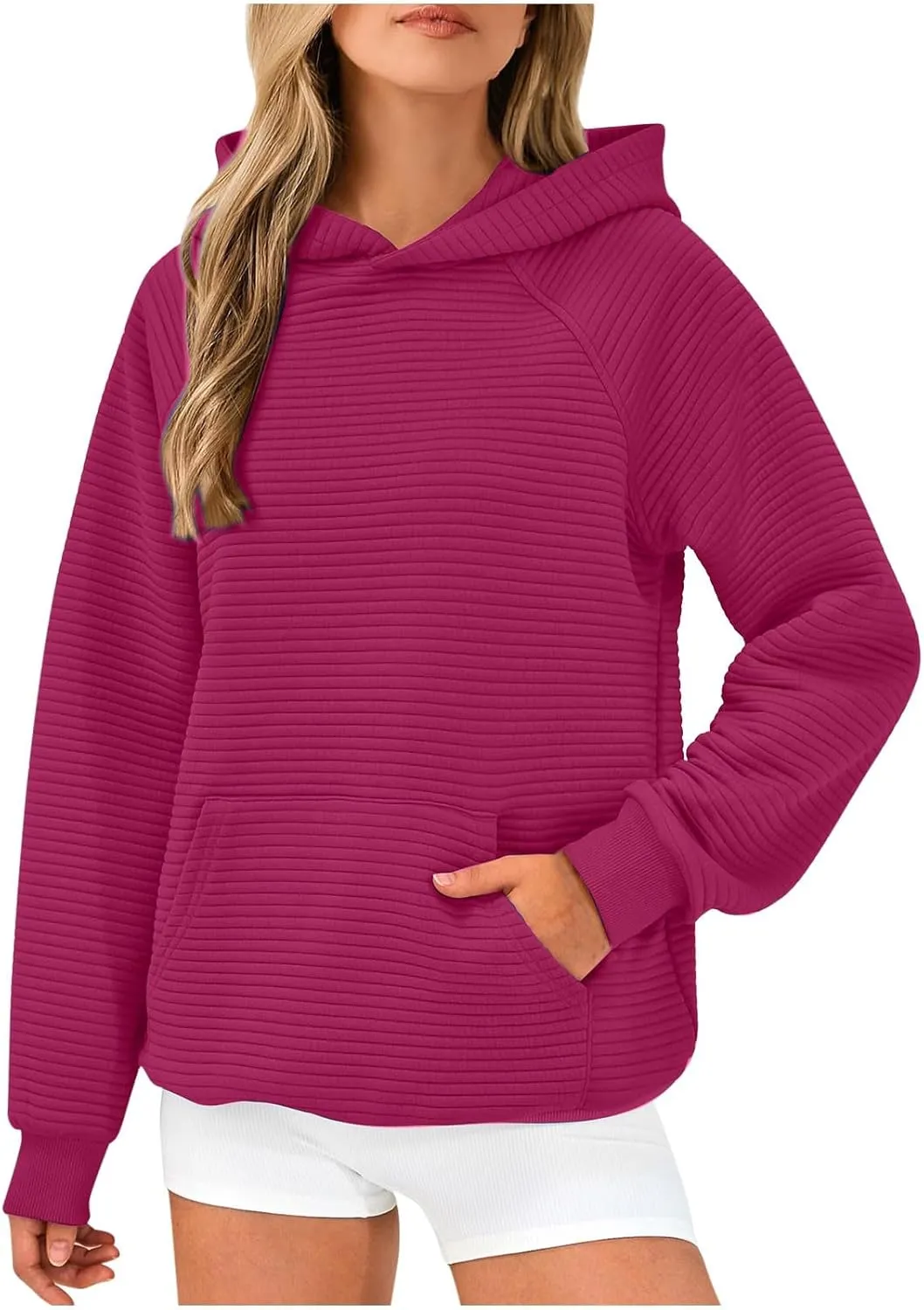 Women Hoodies Casual Hooded Oversized Sweatshirts with Large Pocket Raglan Long Sleeve Loose Solid Pullover Tops