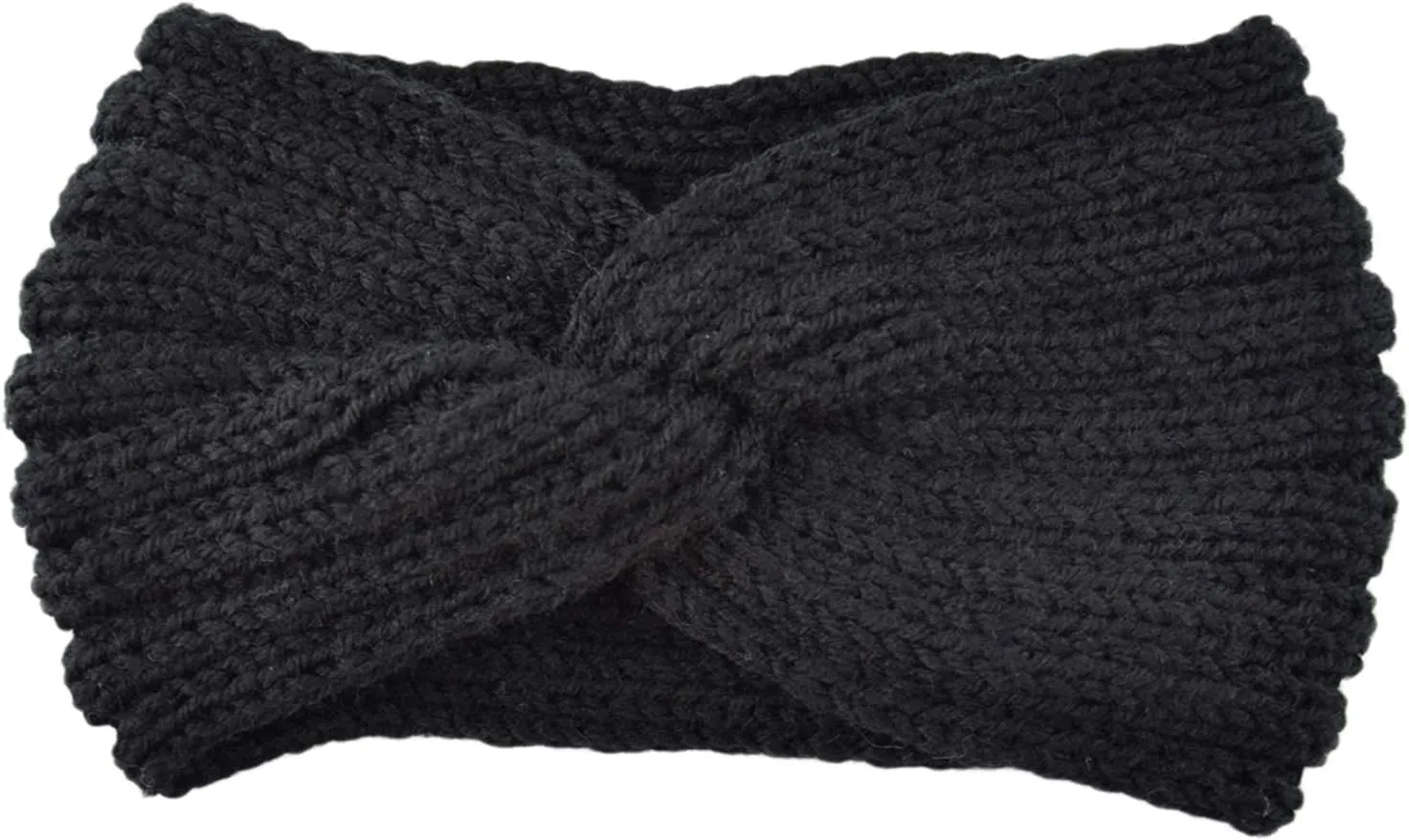Women Mens Knitted Headbands Knotted Elastic Thermal Hairband Sport Yoga Workout Running Head Cover (Black, One Size)