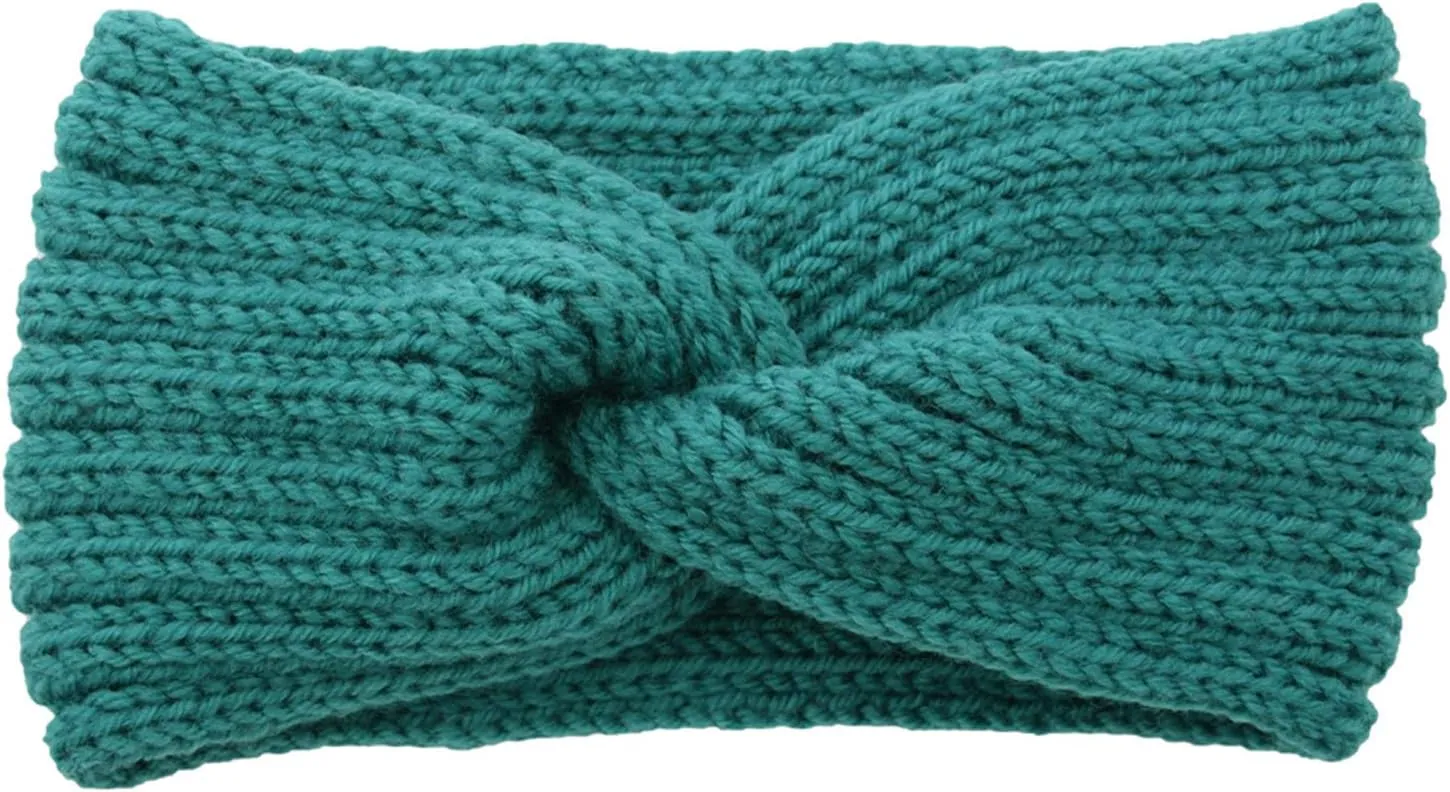 Women Mens Knitted Headbands Knotted Elastic Thermal Hairband Sport Yoga Workout Running Head Cover (Green, One Size)