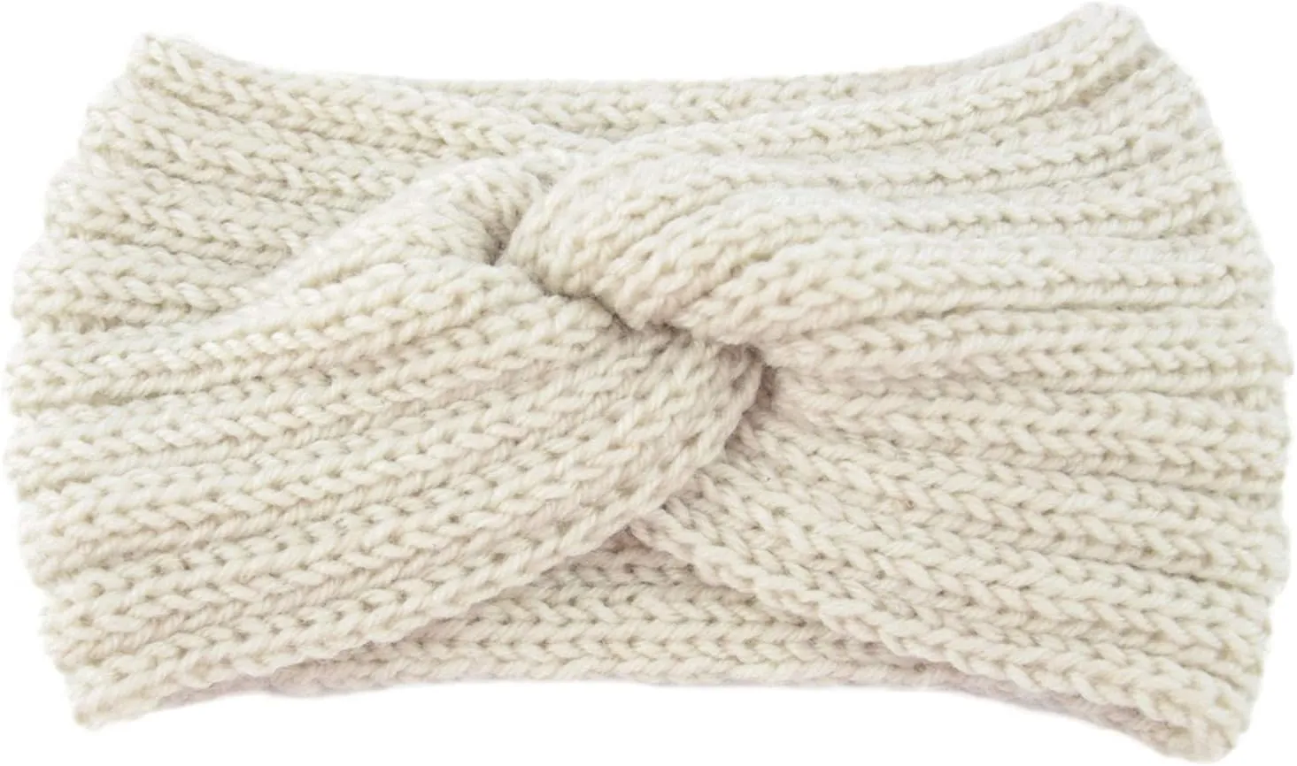 Women Mens Knitted Headbands Knotted Elastic Thermal Hairband Sport Yoga Workout Running Head Cover (White, One Size)