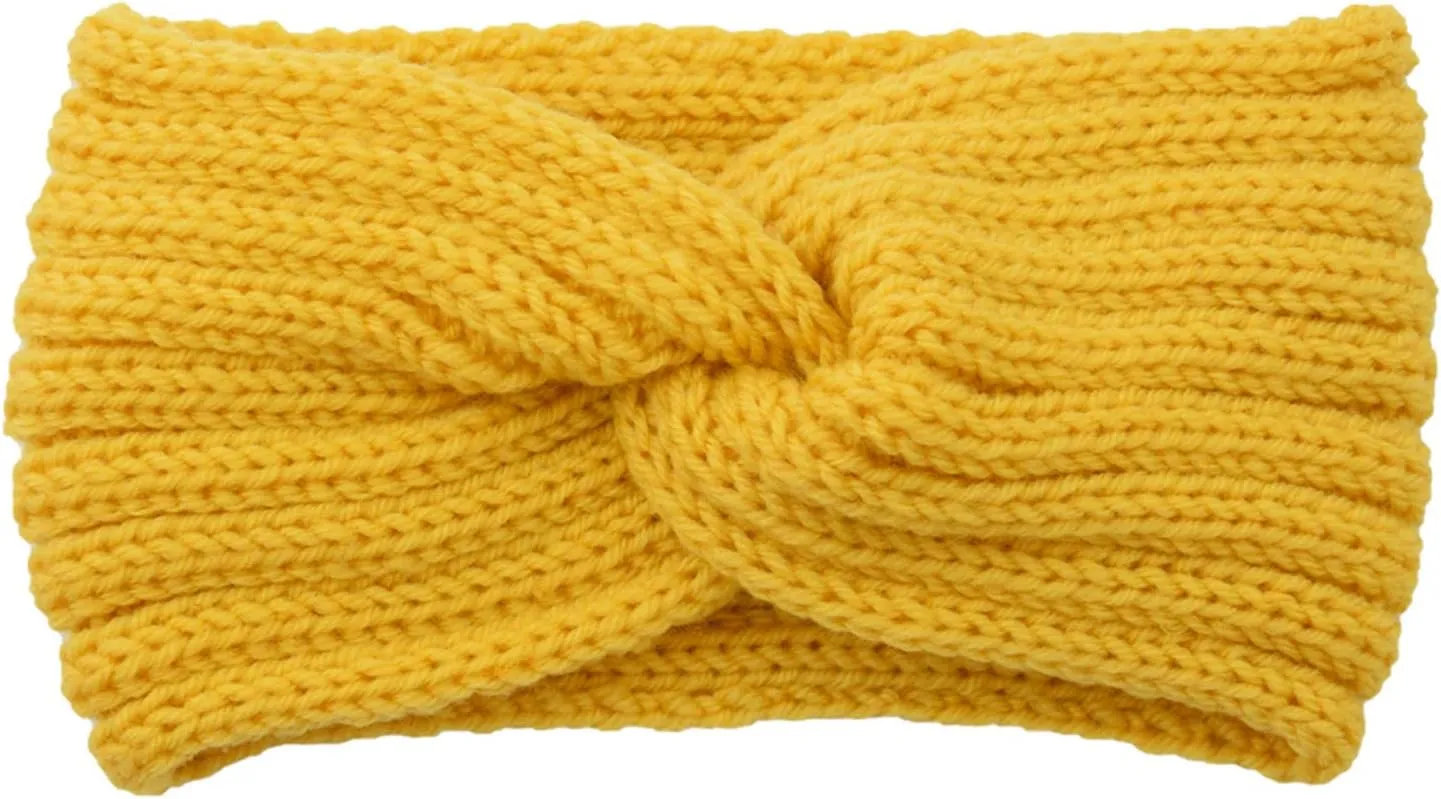 Women Mens Knitted Headbands Knotted Elastic Thermal Hairband Sport Yoga Workout Running Head Cover (Yellow, One Size)