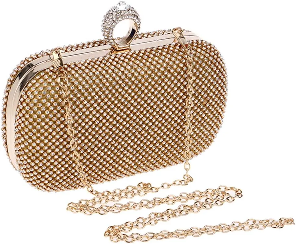 Women Rhinestones Clutch Bag Finger Ring Diamonds Evening Bags Party Bridal Wedding Shoulder Handbags