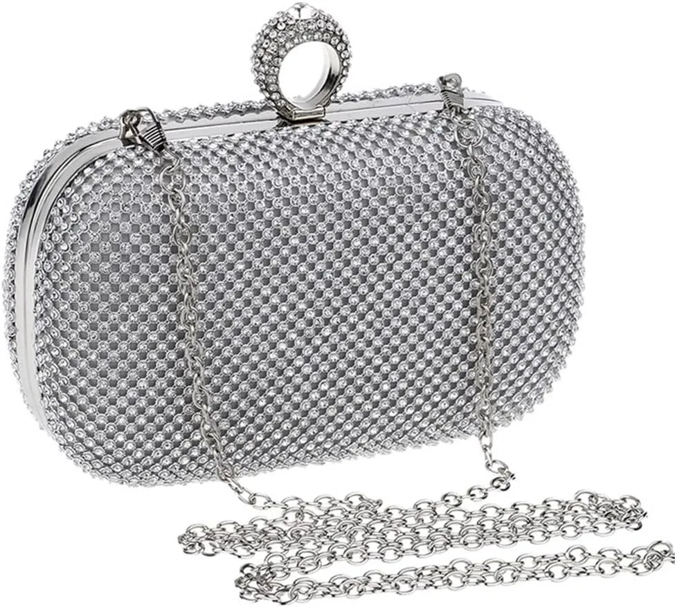 Women Rhinestones Clutch Bag Finger Ring Diamonds Evening Bags Party Bridal Wedding Shoulder Handbags