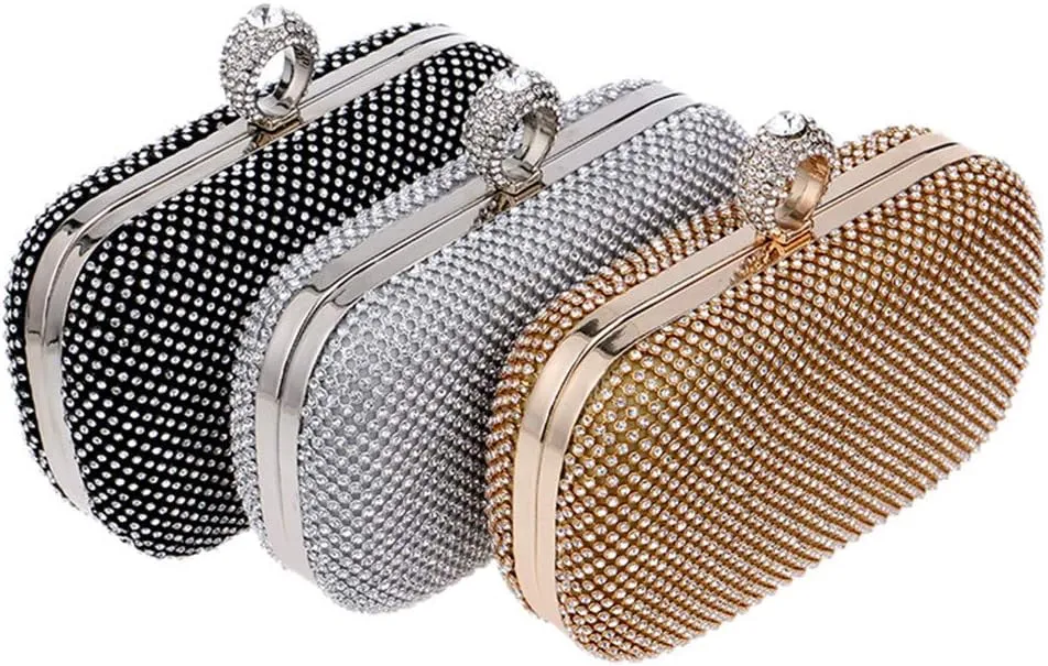 Women Rhinestones Clutch Bag Finger Ring Diamonds Evening Bags Party Bridal Wedding Shoulder Handbags
