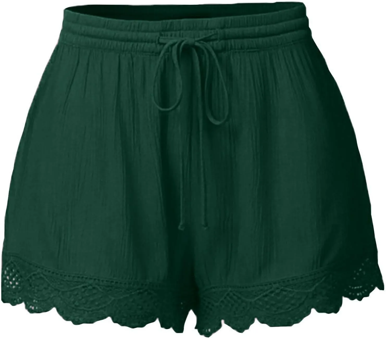 Women Summer Shorts Lace Trim Plus Size Casual Elastic Waist Wide Leg Lounge Shorts Bermuda Shorts