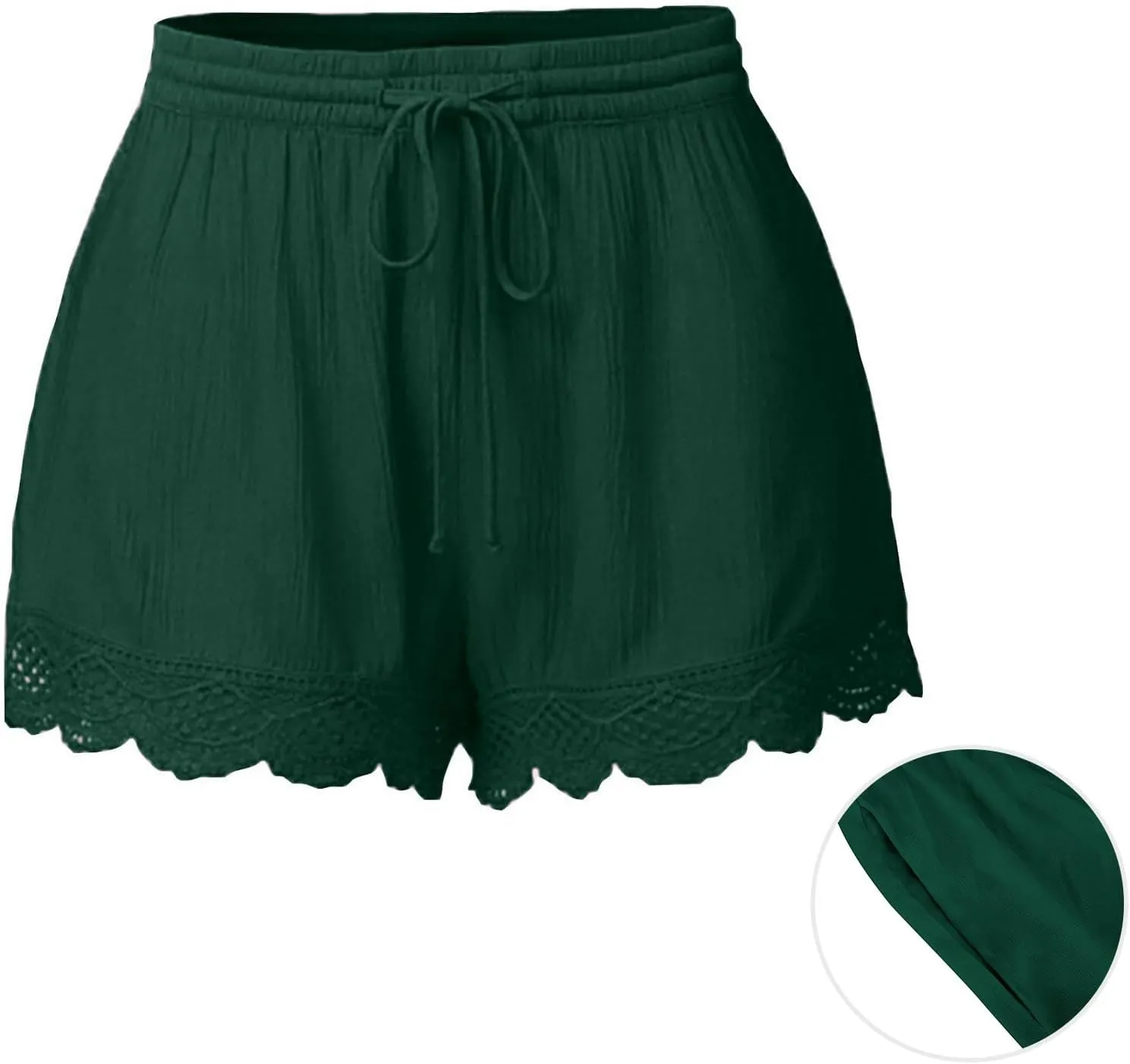 Women Summer Shorts Lace Trim Plus Size Casual Elastic Waist Wide Leg Lounge Shorts Bermuda Shorts