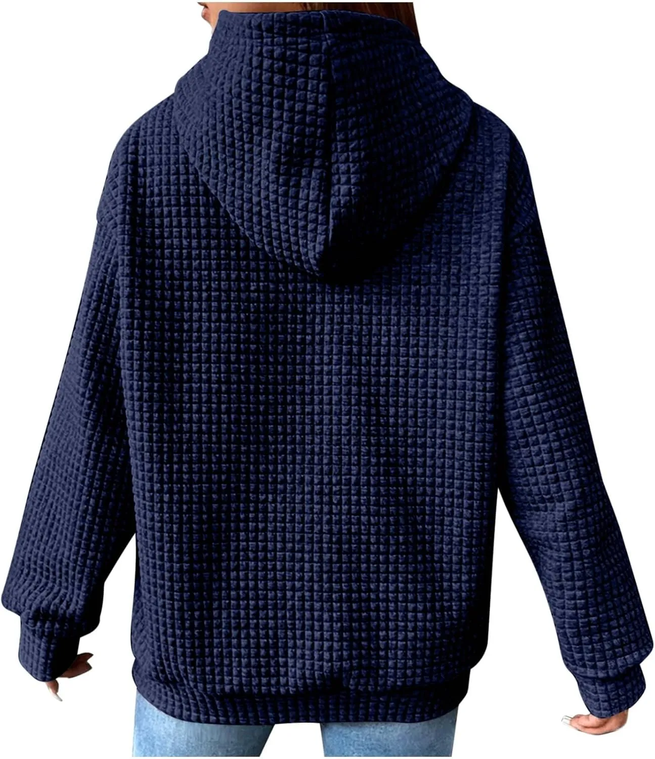 Women Waffle Casual Hoodie Long Sleeves Fashion Drawstring Pullover Sweatshirts Loose Fit Tunic Winter Tops Comy Shirt
