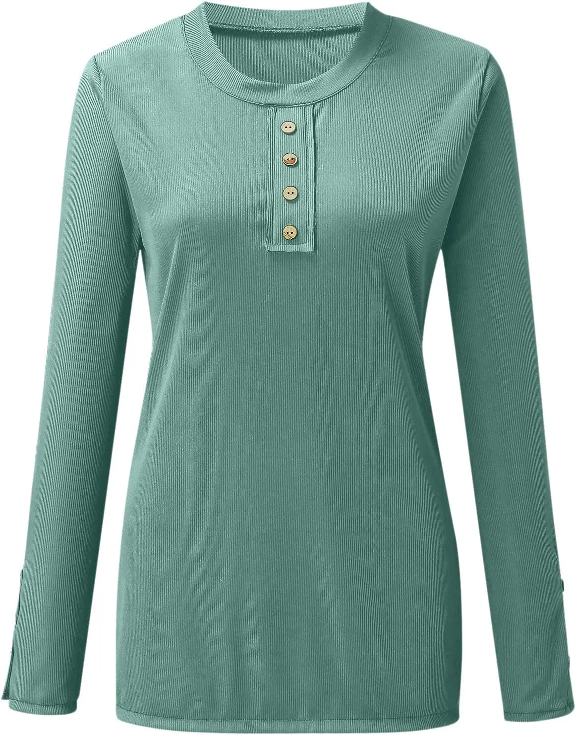 Women's 2023 Fall Long Sleeve Henley T Shirts Button Down Slim Fitted Tops Scoop Neck Ribbed Knit Casual Basic Shirts