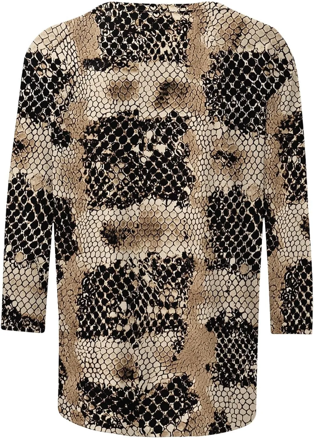 Womens 3/4 Sleeve Top, Fashion Snake Skin Print Casual Loose Fit Crew Neck Shirt, Trendy Printed T-Shirt Blouses