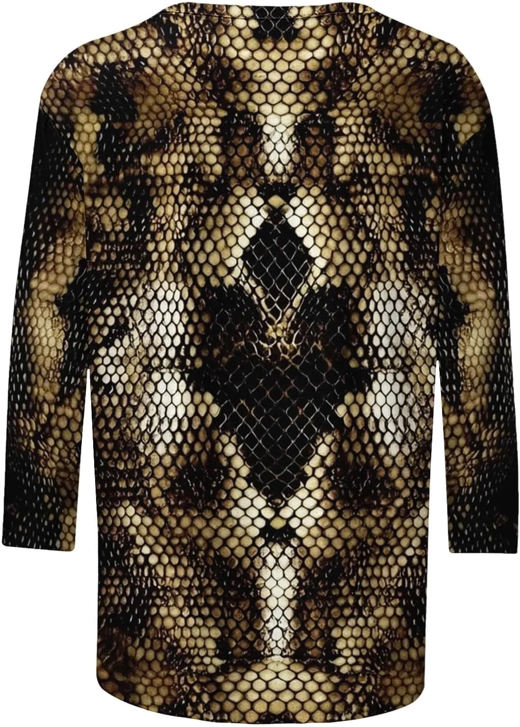 Womens 3/4 Sleeve Top, Fashion Snake Skin Print Casual Loose Fit Crew Neck Shirt, Trendy Printed T-Shirt Blouses