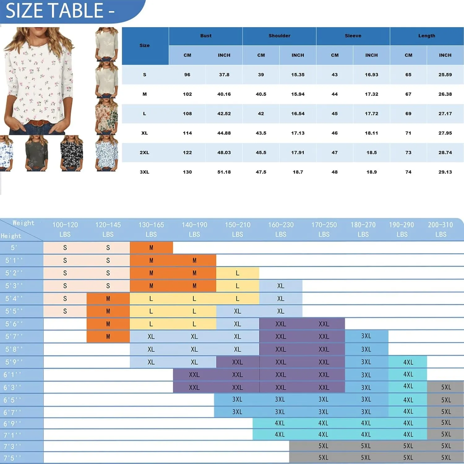 Womens 3/4 Sleeve Tops 2025 Spring Summer Print Round Neck Shirts Loose Fit Fashion Three Quarter Sleeve Tshirts