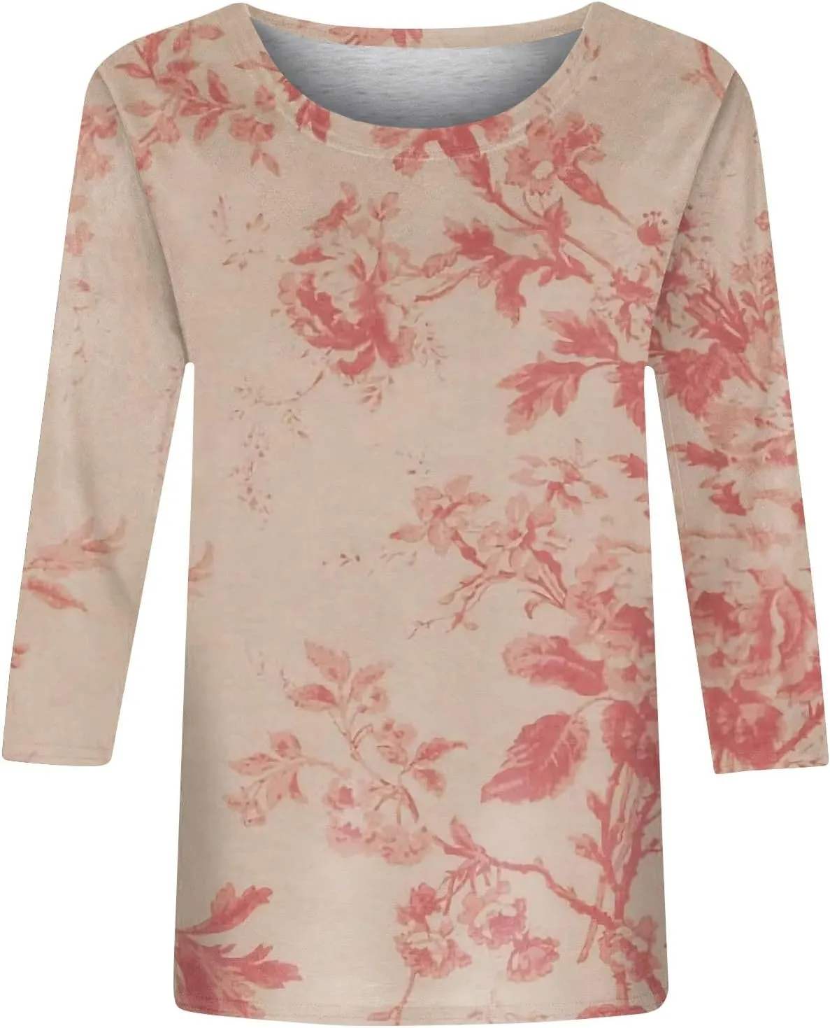 Womens 3/4 Sleeve Tops 2025 Spring Summer Print Round Neck Shirts Loose Fit Fashion Three Quarter Sleeve Tshirts