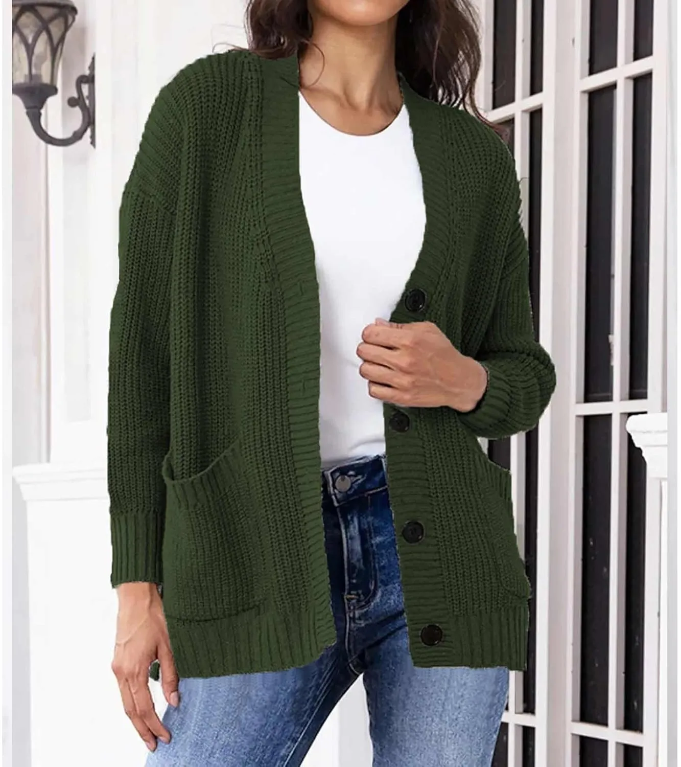 Women's Autumn Sweater Trendy Solid Knitted Button Down Long Sleeve Warm Loose Cardigan Winter Thick Crochet Coats